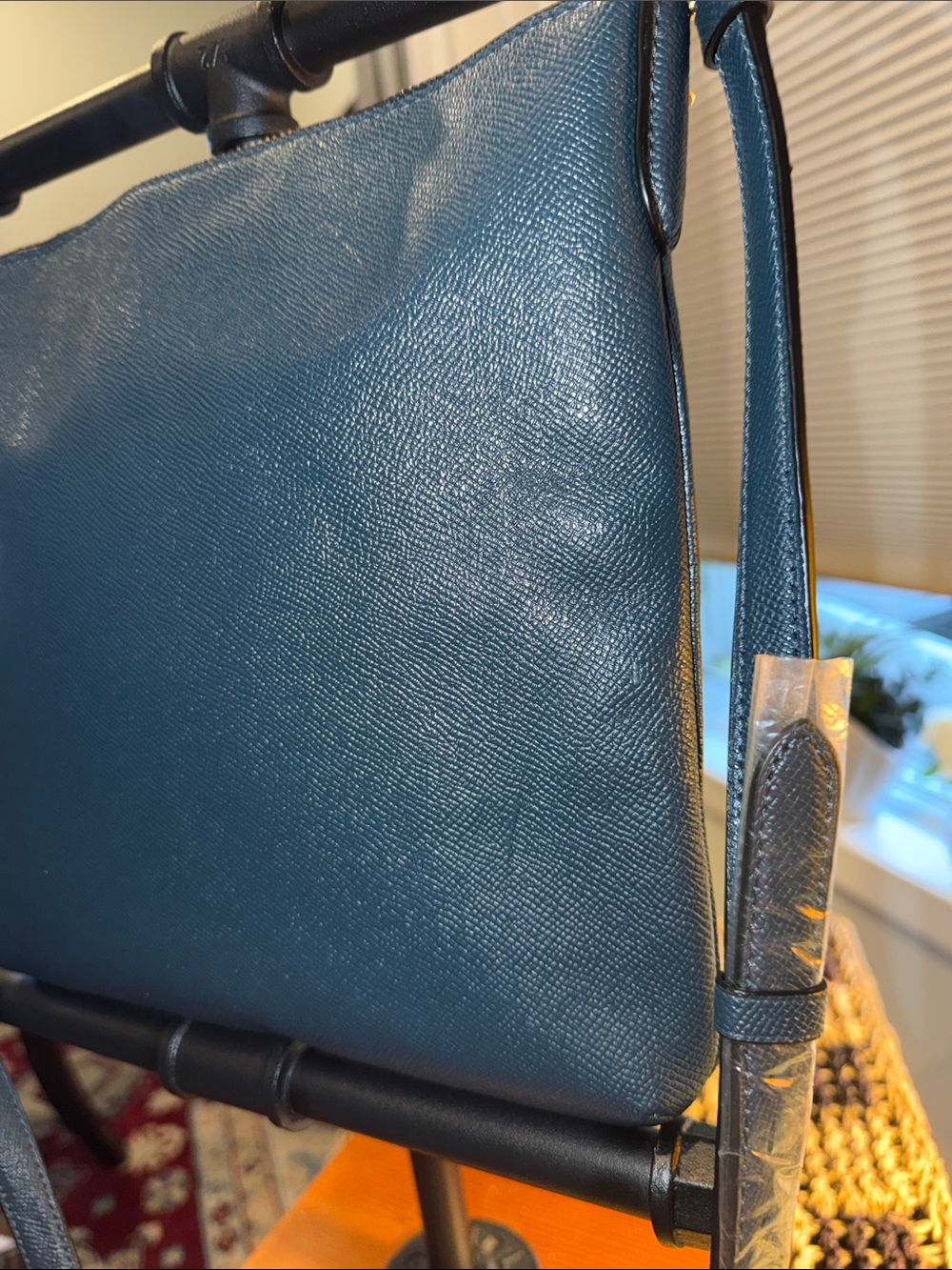 Coach Teal Blue Crossgrain Leather Crossbody File Bag C1556 New - Picture 5 of 11